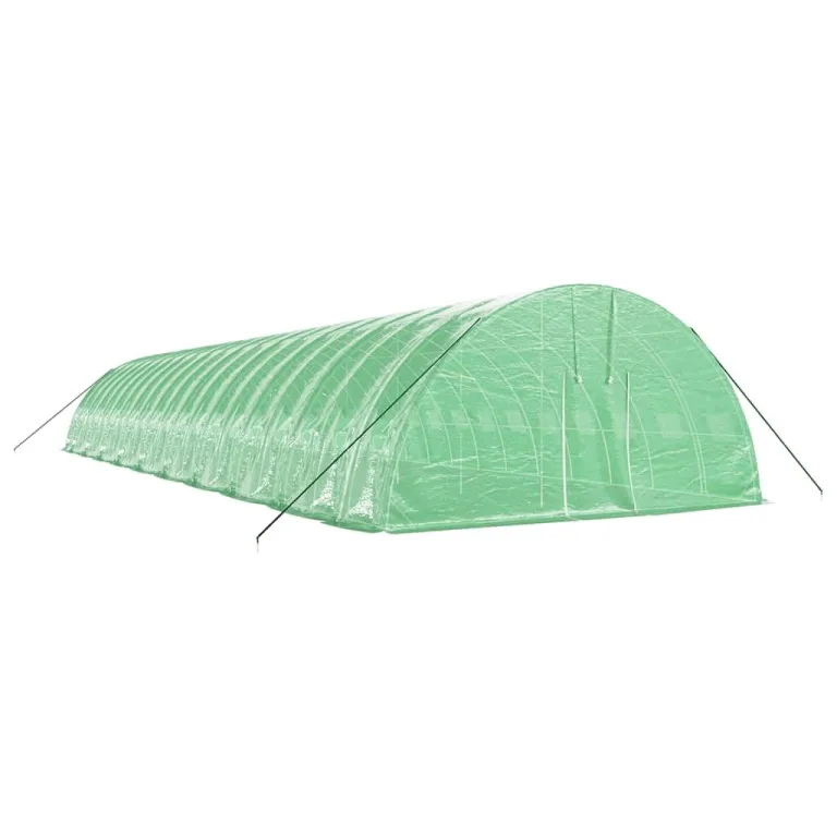 Gewächshaus mit Stahlrahmen Grün 120 m² 20x6x2,85 m, robustes Treibhaus mit PE-Folie, aufrollbarer Tür, 4 Netzfenster, wetterfest für Garten, Frühbeet, Anzucht und Schutz der Pflanzen – Bild 2