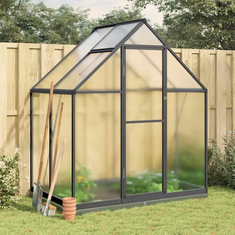 Gewächshaus mit Aluminium Fundamentrahmen Anthrazit 169x169x195 cm UV-beständig, Wetterfest und Stabil, mit Polycarbonat Platten für Pflanzenhaus, Gemüseanbau, Tomatenhaus und Überwinterung – Bild 10