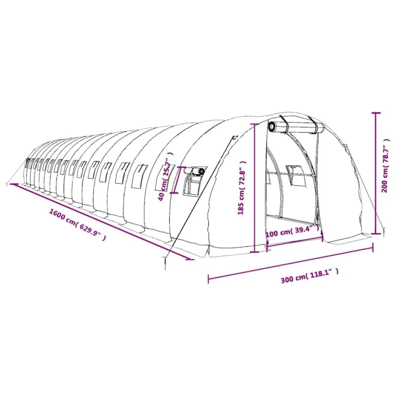 Gewächshaus mit Stahlrahmen Weiß 48 m² 16x3x2 m, stabiler Rahmen, UV-beständige PE-Folie, aufrollbare Fenster, Gartentunnel für Pflanzen, Schutz vor Frost und Wetter – Bild 9