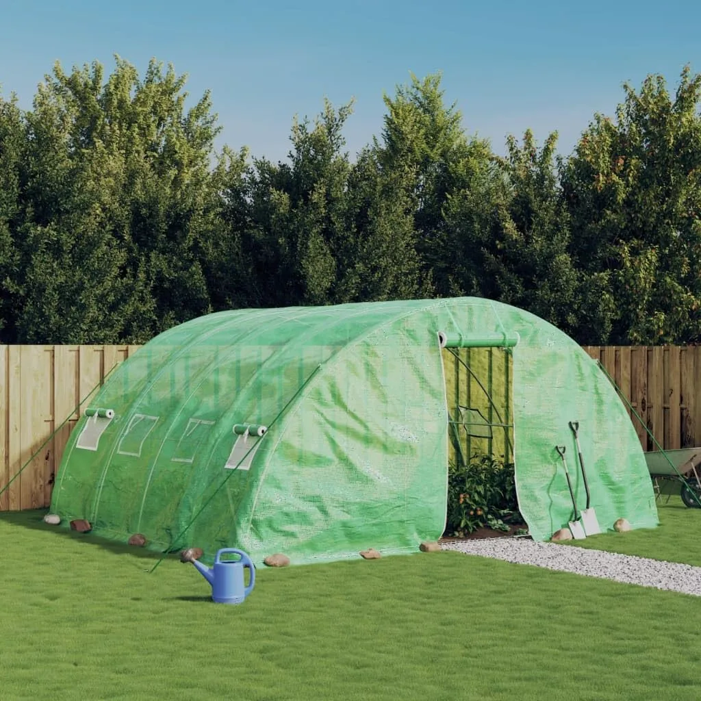 Gewächshaus mit Stahlrahmen Grün 20 m² 5x4x2,3 m, witterungsbeständig mit PE-Folie, aufrollbare Tür und Fenster, ideal zum Schutz von Pflanzen - Bild 1