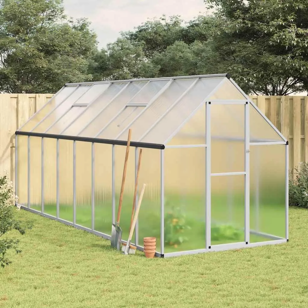 Gewächshaus mit Fundamentrahmen Aluminium 445x169x195 cm Treibhaus mit Polycarbonat Platten wetterfest mit Lüftungsfenster und Tür für Garten Gemüse Pflanzen Schutz Outdoor - Bild 1
