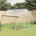 Gewächshaus mit Fundamentrahmen Aluminium 445x169x195 cm Treibhaus mit Polycarbonat Platten wetterfest mit Lüftungsfenster und Tür für Garten Gemüse Pflanzen Schutz Outdoor - Thumbnail 1