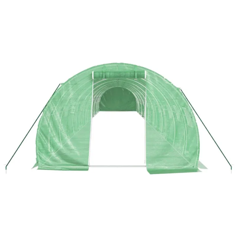 Gewächshaus mit Stahlrahmen und PE-Abdeckung Grün 16x3x2 m 48 m², mit aufrollbaren Netzfenstern und Reißverschlusstür für Garten, Outdoor Pflanzen Schutz und Gemüse Anzucht – Bild 3