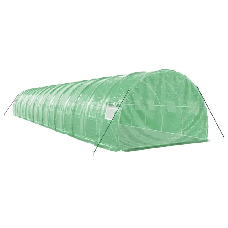 Gewächshaus mit Stahlrahmen und PE-Abdeckung Grün 16x3x2 m 48 m², mit aufrollbaren Netzfenstern und Reißverschlusstür für Garten, Outdoor Pflanzen Schutz und Gemüse Anzucht – Bild 5