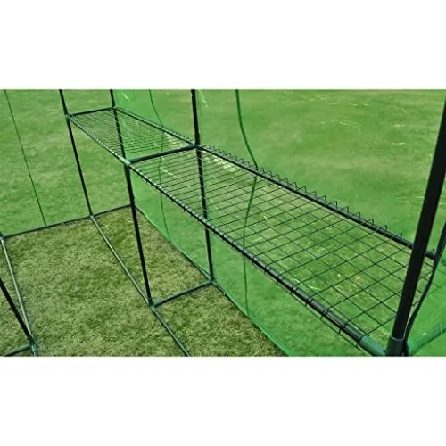 Gewächshaus Stahl XL mit pulverbeschichtetem Stahlrahmen, grüner reißfester PVC-Folie, Größe 120 x 240 x 190 cm, 2 Regale, wetterfestes Pflanzenhaus für Tomaten, Gemüseanbau, Balkon – Bild 9