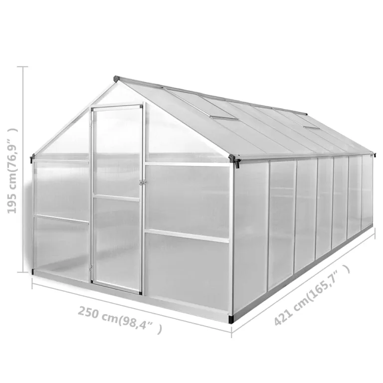 Gewächshaus Aluminium mit 10,53 m² Grundfläche, UV-beständig, wärmeisolierend, mit Polycarbonatplatten, Dachfenstern und Dachrinnensystem für Garten, Balkon, Terrasse – Bild 7