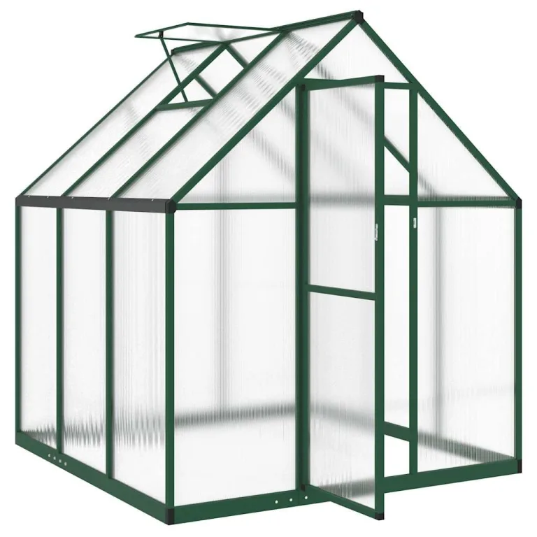 Gewächshaus mit Fundamentrahmen grün 169x169x195 cm Aluminium robust mit UV-beständigen Polycarbonatplatten für wetterfesten Garten, Balkon, Terrasse und Gemüseanbau im Outdoor-Bereich – Bild 5