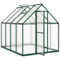 Gewächshaus mit Fundamentrahmen Aluminium grün 224x169x195 cm wetterfestes Treibhaus für Garten Balkon Terrasse, UV-beständiges Polycarbonat Pflanzenhaus mit Lüftung und regensicherem - Thumbnail 5