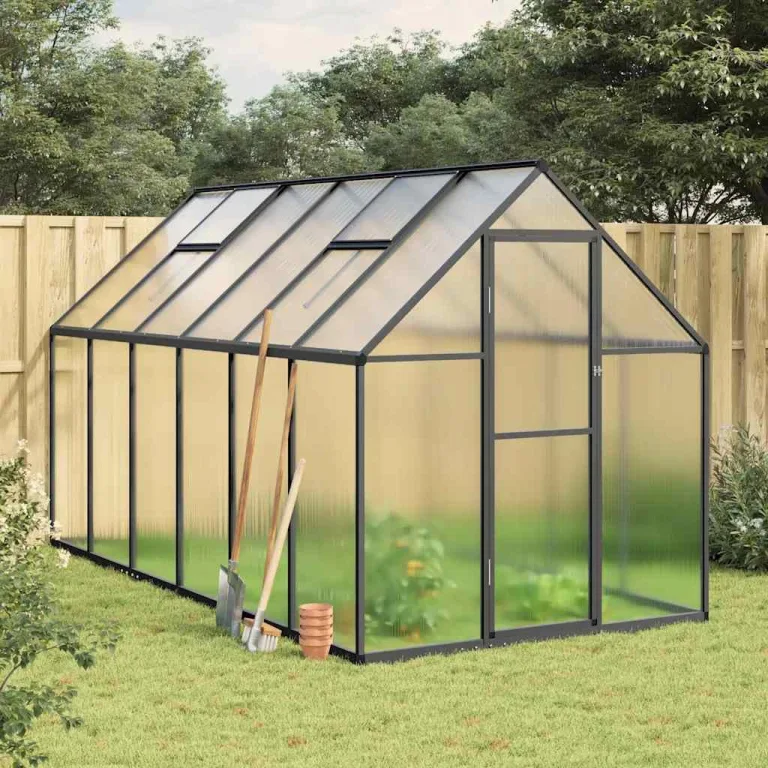 Alu-Gewächshaus mit Fundamentrahmen Anthrazit 334 x 169 x 195 cm – Bild 2