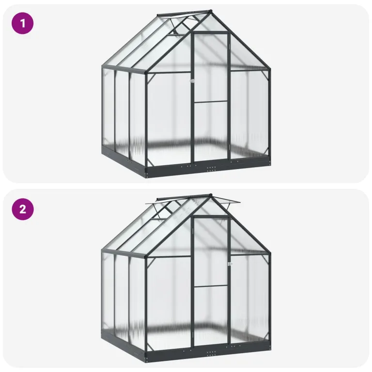 Garten Gewächshaus Anthrazit mit Tür aus Aluminium und verzinktem Stahl 183,5 x 183,5 x 207 cm wetterbeständig stabil begehbar für Tomatenhaus und Gemüseanbau im Freiland auf Balkon oder – Bild 7