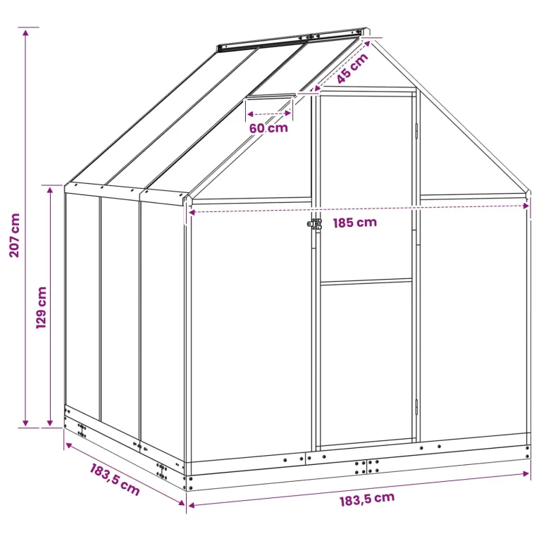 Garten Gewächshaus Anthrazit mit Tür aus Aluminium und verzinktem Stahl 183,5 x 183,5 x 207 cm wetterbeständig stabil begehbar für Tomatenhaus und Gemüseanbau im Freiland auf Balkon oder – Bild 8