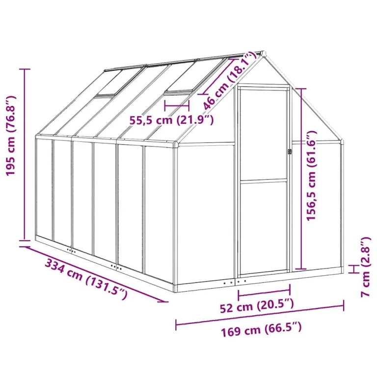 Gewächshaus mit Fundamentrahmen Aluminium Silber 334x169x195cm begehbar mit UV-beständigen Polycarbonatplatten für Pflanzenhaus, Tomatenhaus, Pflanzenschutz, Gemüseanbau, Balkon – Bild 8