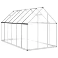 Gewächshaus mit Fundamentrahmen Aluminium Silber 334x169x195cm begehbar mit UV-beständigen Polycarbonatplatten für Pflanzenhaus, Tomatenhaus, Pflanzenschutz, Gemüseanbau, Balkon - Thumbnail 4