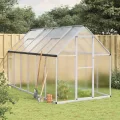 Gewächshaus mit Fundamentrahmen Aluminium Silber 334x169x195cm begehbar mit UV-beständigen Polycarbonatplatten für Pflanzenhaus, Tomatenhaus, Pflanzenschutz, Gemüseanbau, Balkon - Thumbnail 1