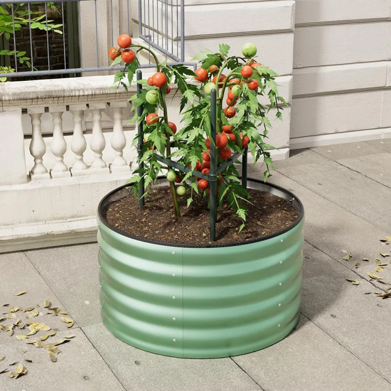 Warmiehomy 80 x 80 x 80 cm rundes Metall Hochbeet, Hochbeet aus verzinktem Stahl mit Gummikante, Stabil mit Querstreben, Gartenbeet aus für Gemüse Kräuter Blumen und Obst, Green – Bild 9