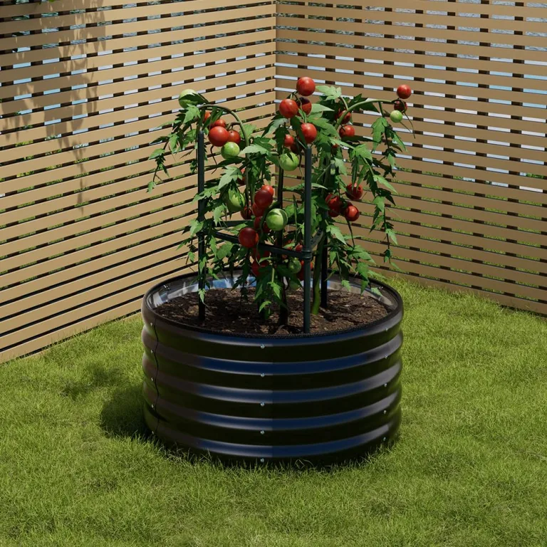 Warmiehomy 80 x 80 x 80 cm rundes Metall Hochbeet, Hochbeet aus verzinktem Stahl mit Gummikante, Stabil mit Querstreben, Gartenbeet aus für Gemüse Kräuter Blumen und Obst, Green – Bild 10