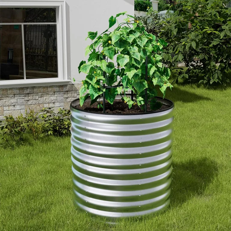 Warmiehomy 80 x 80 x 80 cm rundes Metall Hochbeet, Hochbeet aus verzinktem Stahl mit Gummikante, Stabil mit Querstreben, Gartenbeet aus für Gemüse Kräuter Blumen und Obst, Green – Bild 1