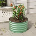Warmiehomy 80 x 80 x 80 cm rundes Metall Hochbeet, Hochbeet aus verzinktem Stahl mit Gummikante, Stabil mit Querstreben, Gartenbeet aus für Gemüse Kräuter Blumen und Obst, Green - Thumbnail 9