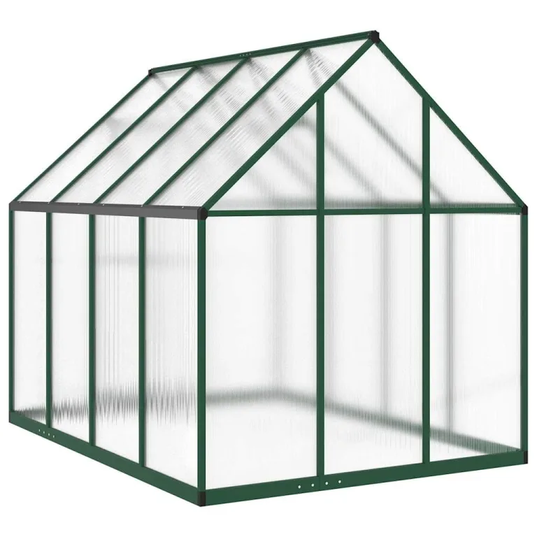 Gewächshaus mit Fundamentrahmen aus Aluminium 224x169x195 cm grün, UV-beständige Polycarbonatplatten, begehbar und windstabil für Garten, Balkon, Terrasse, Gemüseanbau, Pflanzenschutz – Bild 4