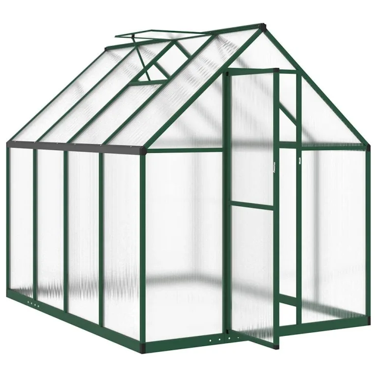 Gewächshaus mit Fundamentrahmen aus Aluminium 224x169x195 cm grün, UV-beständige Polycarbonatplatten, begehbar und windstabil für Garten, Balkon, Terrasse, Gemüseanbau, Pflanzenschutz – Bild 5