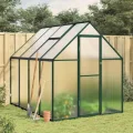 Gewächshaus mit Fundamentrahmen aus Aluminium 224x169x195 cm grün, UV-beständige Polycarbonatplatten, begehbar und windstabil für Garten, Balkon, Terrasse, Gemüseanbau, Pflanzenschutz - Thumbnail 10