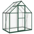Aluminium Gewächshaus Grün 169x114x195 cm mit Fundamentrahmen, wetterbeständiger Rahmen aus rostfreiem Aluminium, UV-beständige Polycarbonatplatten, 6 cm hohe Bodenprofile, - Thumbnail 1