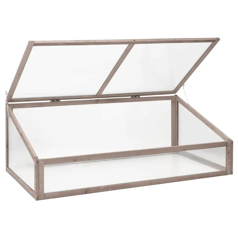 Gewächshaus Tannenholz 110x56x39 cm Grau, Frühling Pflanzenschutz, Holzgewächshaus klein mit Klappdeckel für Pflanzen, Kräuter, Gemüse und Blumen – Bild 3