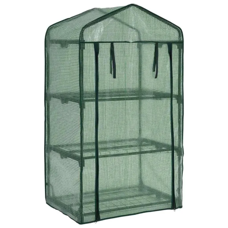 3-stufiges Mini-Gewächshaus 69x49x125 cm mit Stahlrohrrahmen, Polyethylen-Außenhülle und Rolltür mit Reißverschluss für einfachen Zugang und Belüftung, ideal für Topfpflanzen – Bild 3