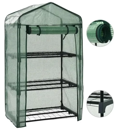 3-stufiges Mini-Gewächshaus 69x49x125 cm mit Stahlrohrrahmen, Polyethylen-Außenhülle und Rolltür mit Reißverschluss für einfachen Zugang und Belüftung, ideal für Topfpflanzen – Bild 10