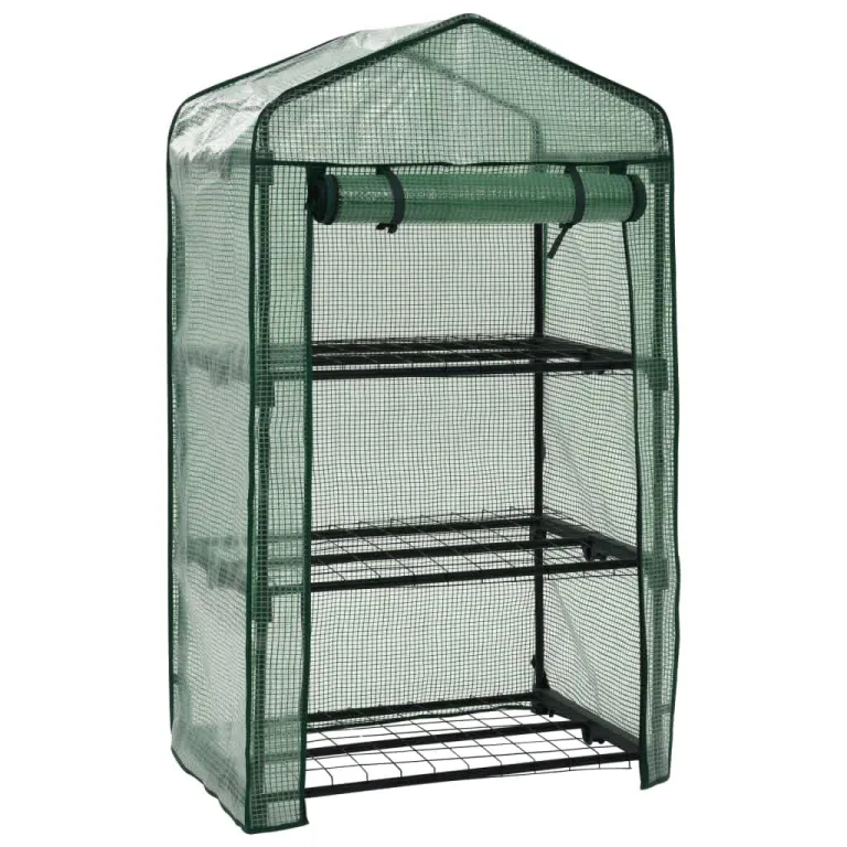 3-stufiges Mini-Gewächshaus 69x49x125 cm mit Stahlrohrrahmen, Polyethylen-Außenhülle und Rolltür mit Reißverschluss für einfachen Zugang und Belüftung, ideal für Topfpflanzen – Bild 1