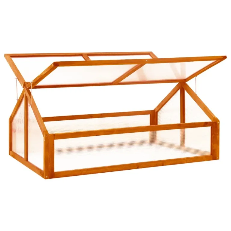 Holz-Gewächshaus aus massivem Tannenholz, 114x80x50 cm, Frühbeet mit Klappdeckel für Pflanzen, Gemüse, Kräuter und Blumen, braun – Bild 1