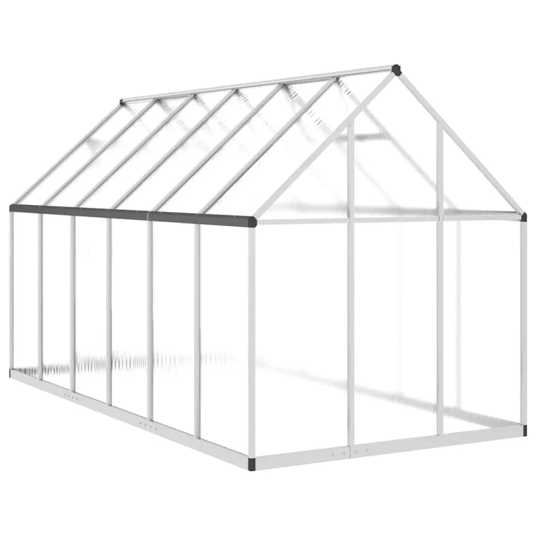 Aluminium-Gewächshaus mit Fundamentrahmen Silber 334x169x195cm, Polycarbonatplatten, Dachrinnensystem und 5-Fach verstellbarem Lüftungsfenster für Hobbygartenbau – Bild 5