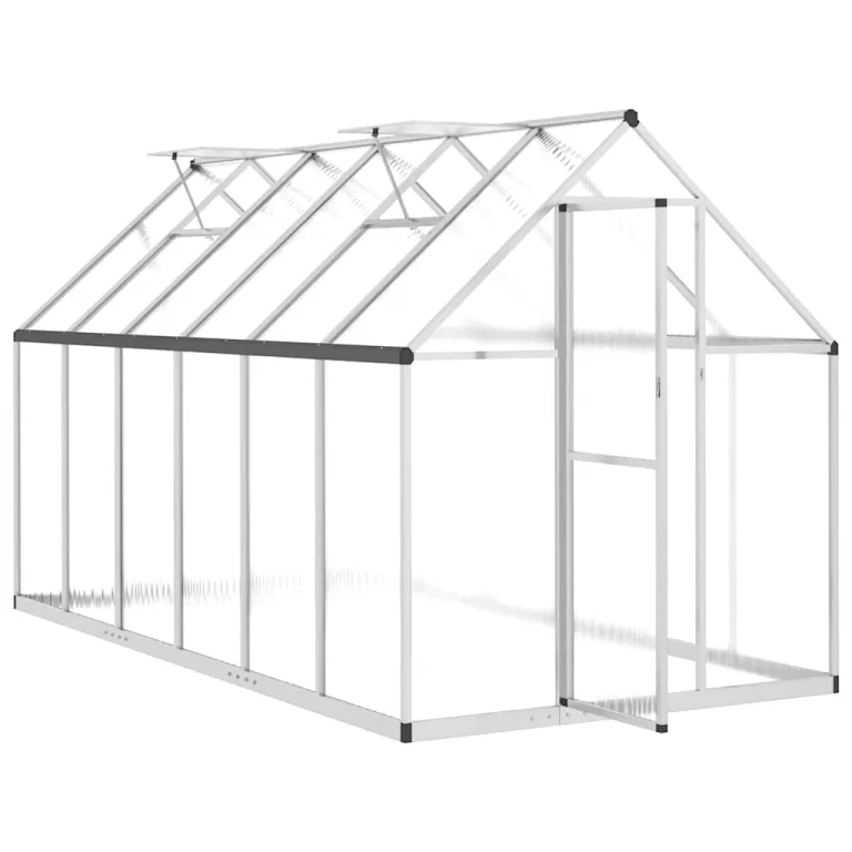 Aluminium-Gewächshaus mit Fundamentrahmen Silber 334x169x195cm, Polycarbonatplatten, Dachrinnensystem und 5-Fach verstellbarem Lüftungsfenster für Hobbygartenbau – Bild 6
