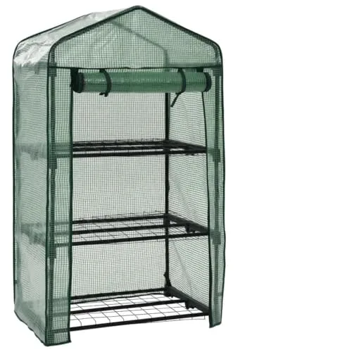 3-stufiges Mini-Gewächshaus 69 x 49 x 125 cm, folientunnel Treibhaus für Tomatenhaus, mit Rolltür und 3 Regalen, für Anzucht, Frostschutz, Wetter schutz – Bild 8