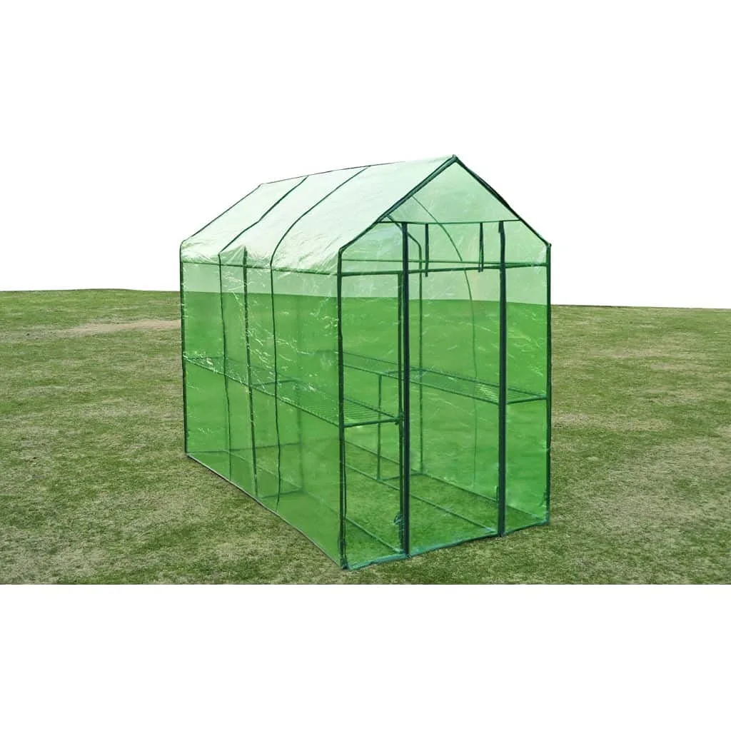 Gewächshaus Stahl XL, Treibhaus Folientunnel mit 2 Regalen, Tomatenhaus und Frühbeet für Anzucht, Überwinterung, Frostschutz, Garten, Balkon und Terrasse, 120 x 240 x 190 cm