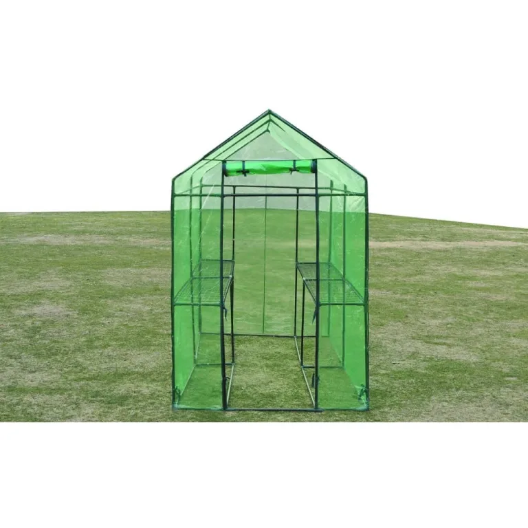 Gewächshaus Stahl XL, Treibhaus Folientunnel mit 2 Regalen, Tomatenhaus und Frühbeet für Anzucht, Überwinterung, Frostschutz, Garten, Balkon und Terrasse, 120 x 240 x 190 cm – Bild 2