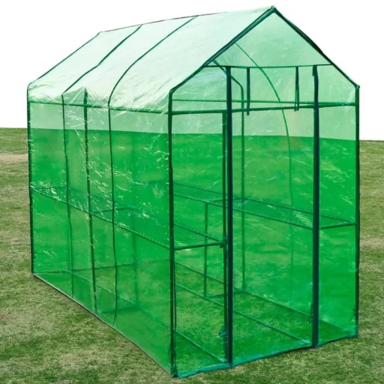 Gewächshaus Stahl XL, Treibhaus Folientunnel mit 2 Regalen, Tomatenhaus und Frühbeet für Anzucht, Überwinterung, Frostschutz, Garten, Balkon und Terrasse, 120 x 240 x 190 cm – Bild 5