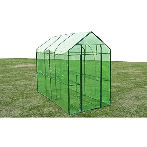 Gewächshaus Stahl XL, Treibhaus Folientunnel mit 2 Regalen, Tomatenhaus und Frühbeet für Anzucht, Überwinterung, Frostschutz, Garten, Balkon und Terrasse, 120 x 240 x 190 cm – Bild 6
