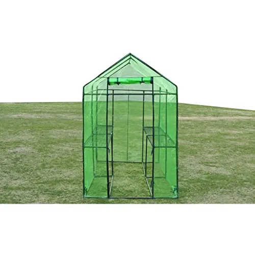 Gewächshaus Stahl XL, Treibhaus Folientunnel mit 2 Regalen, Tomatenhaus und Frühbeet für Anzucht, Überwinterung, Frostschutz, Garten, Balkon und Terrasse, 120 x 240 x 190 cm – Bild 7