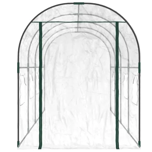 Gewächshaus Transparent 160 x 400 x 190 cm PVC und Stahl, Folientunnel mit 8 Fenstern, Tür und Lüftung für Tomatenhaus, Frühbeet, Pflanzhaus, Anzucht, Überwinterung, Frostschutz im Garten – Bild 8
