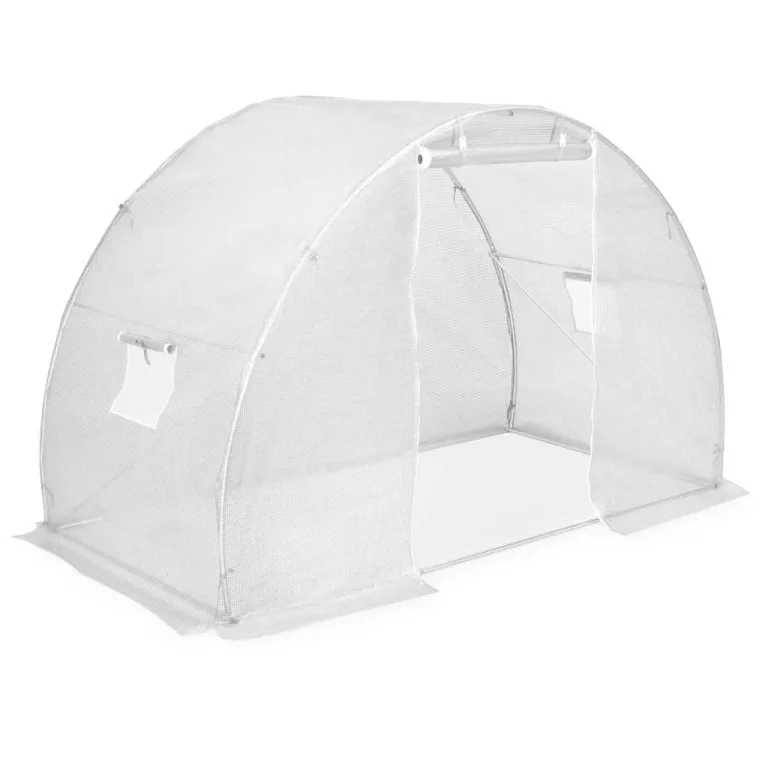 Gewächshaus Treibhaus Folientunnel Tomatenhaus Pflanzhaus aus 170 g/m² PE Netzgewebe, 300 x 150 x 200 cm, mit 2 Fenstern und Tür, Frühbeet für Anzucht, Frostschutz im Garten – Bild 2