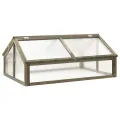 Frühbeet Gewächshaus 114 x 80 x 50 cm, Kaltwetter-Schutz mit 2 öffnenden Dächern, Braun gefärbtes Tannenholz, Ideal für Balkon & Terrasse - Thumbnail 7