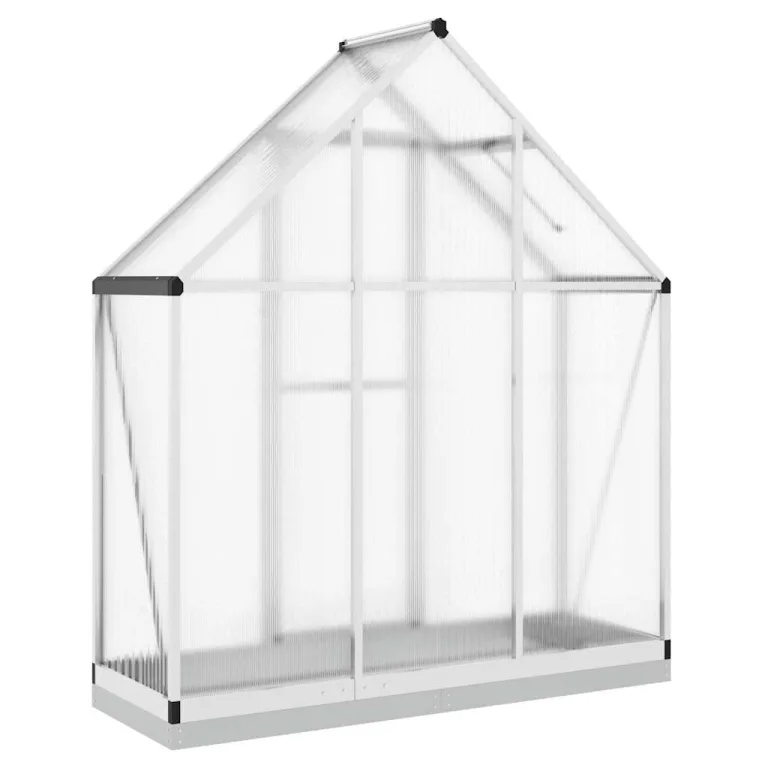 Gewächshaus mit Fundamentrahmen Silbern 169x58x202cm Aluminium Polycarbonat 4 mm, Treibhaus mit Lüftungsfenster und Flügeltür, Schutz für Anzucht überwinterung im Garten – Bild 4