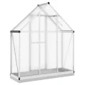 Gewächshaus mit Fundamentrahmen Silbern 169x58x202cm Aluminium Polycarbonat 4 mm, Treibhaus mit Lüftungsfenster und Flügeltür, Schutz für Anzucht überwinterung im Garten - Thumbnail 4