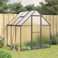 Gewächshaus mit Fundamentrahmen Silbern 169x58x202cm Aluminium Polycarbonat 4 mm, Treibhaus mit Lüftungsfenster und Flügeltür, Schutz für Anzucht überwinterung im Garten - Thumbnail 10