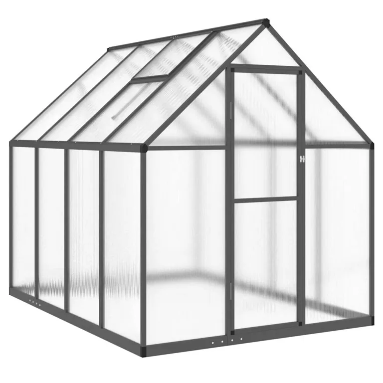 Gewächshaus 224 x 169 x 195 cm – stabiles Alu-Gewächshaus mit 6 cm Fundamentrahmen und einstellbarem Lüftungsfenster, anthrazit/transparent, für privaten Gartenbau – Bild 1