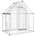 Gewächshaus mit Fundamentrahmen aus Aluminium, 169 x 114 x 195 cm, silbern, Polycarbonat 4 mm, UV-beständig, mit Regenrinnen, Lüftungsfenster und Flügeltür für Hobbygartenbau - Thumbnail 4