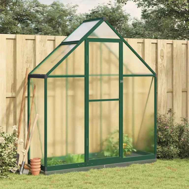 Gewächshaus mit Fundamentrahmen Grün, Aluminium und Polycarbonat, 169 x 58 x 202 cm, 0,98 m2, UV-beständig, für Tomatenhaus, Anzucht, Frostschutz, Lüftung, Garten, Balkon und Terrasse – Bild 1