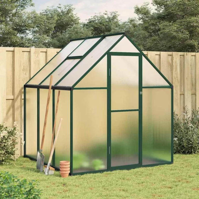 Gewächshaus mit Fundamentrahmen Grün 169x169x195 cm Aluminium Polycarbonat 4 mm UV beständig, Treibhaus für Tomatenhaus Frühbeet Anzucht Überwinterung Frostschutz Garten Balkon Terrasse – Bild 1