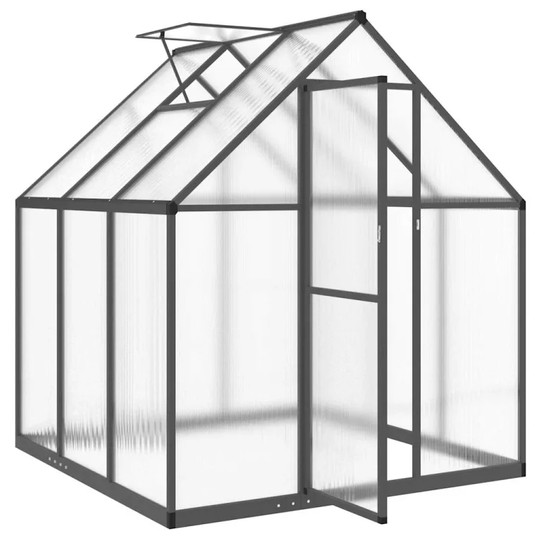 Gewächshaus mit Fundamentrahmen aus Aluminium, anthrazit, 169 x 169 x 195 cm, 4 mm Polycarbonat, UV-beständig, mit Lüftungsfenster, Regenrinnen, für Garten und Beet – Bild 5